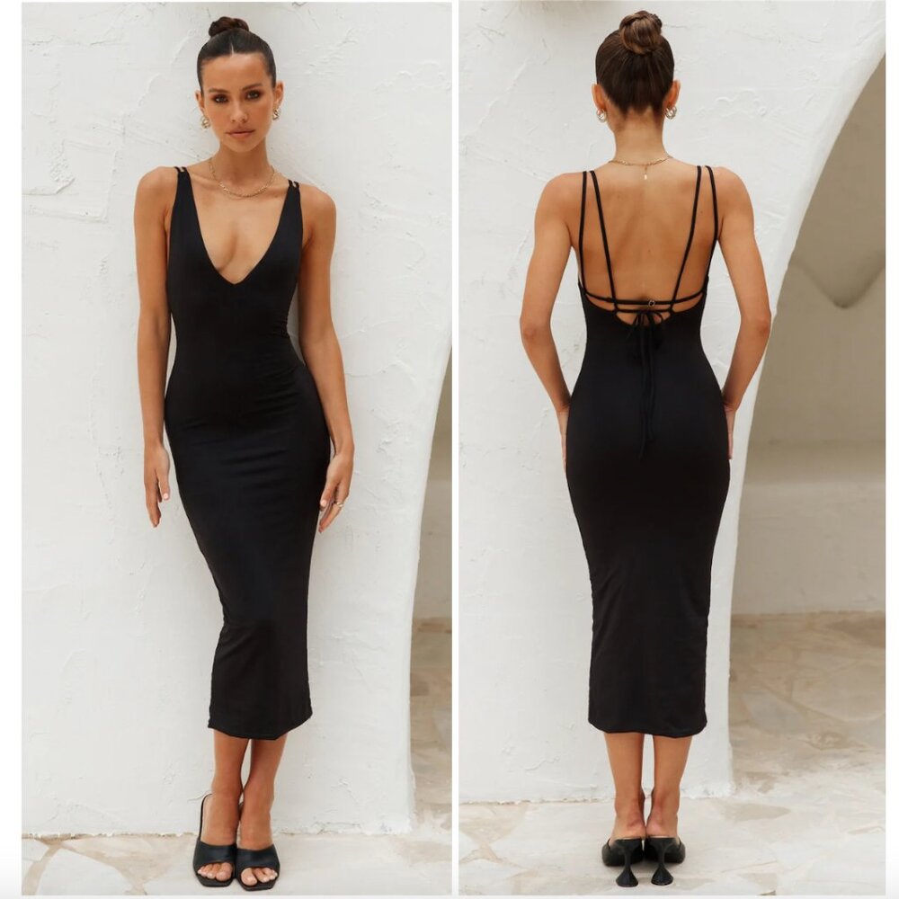 Hello Molly Black Strappy Midi Dress